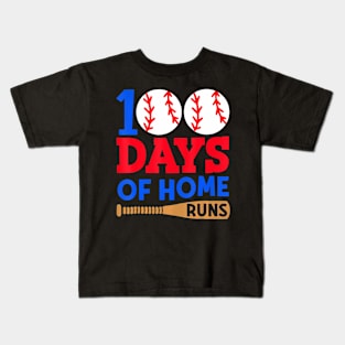 100 Days Of Home Runs Happy 100 Days Of School Kids T-Shirt